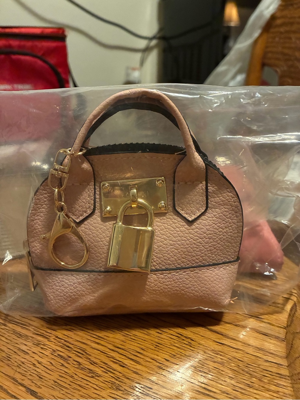 Mini Blush Pink Coin Purse Keychain Wallet Gold Lock Charm NWT